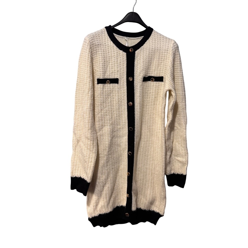 Dreamers by Debut Womens Cream Black Contrast Trim Waffle Knit Cardigan‎ K5025 M